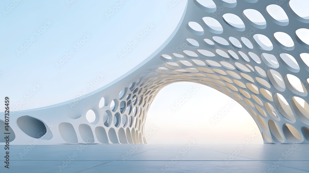 Poster futuristic geometric grid architectural structure with metallic reflections