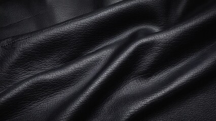 Fototapeta premium A black leather material with a shiny surface. The material is smooth and has a glossy texture. The image is of a close up of the leather, showing its texture and shine