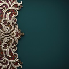Elegant Ornate Design:  Intricate Silver Filigree on Teal Background, Luxurious and Decorative Art