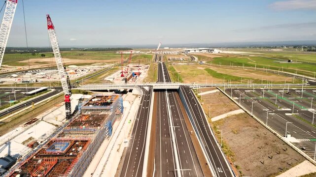 Aerial drone view of Business Park Station at Badgerys Creek, Western Sydney, NSW Australia on a sunny morning in April 2025