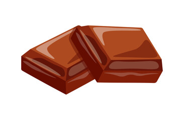 Set of pieces of milk chocolate in cartoon style. Vector illustration tasty two pieces of milk chocolate isolated on white background. Sweet dessert. Confectionery.