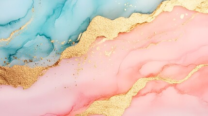 Fototapeta premium Ethereal Gold Foil Accents on Soft Pastel Watercolor Abstract Composition
