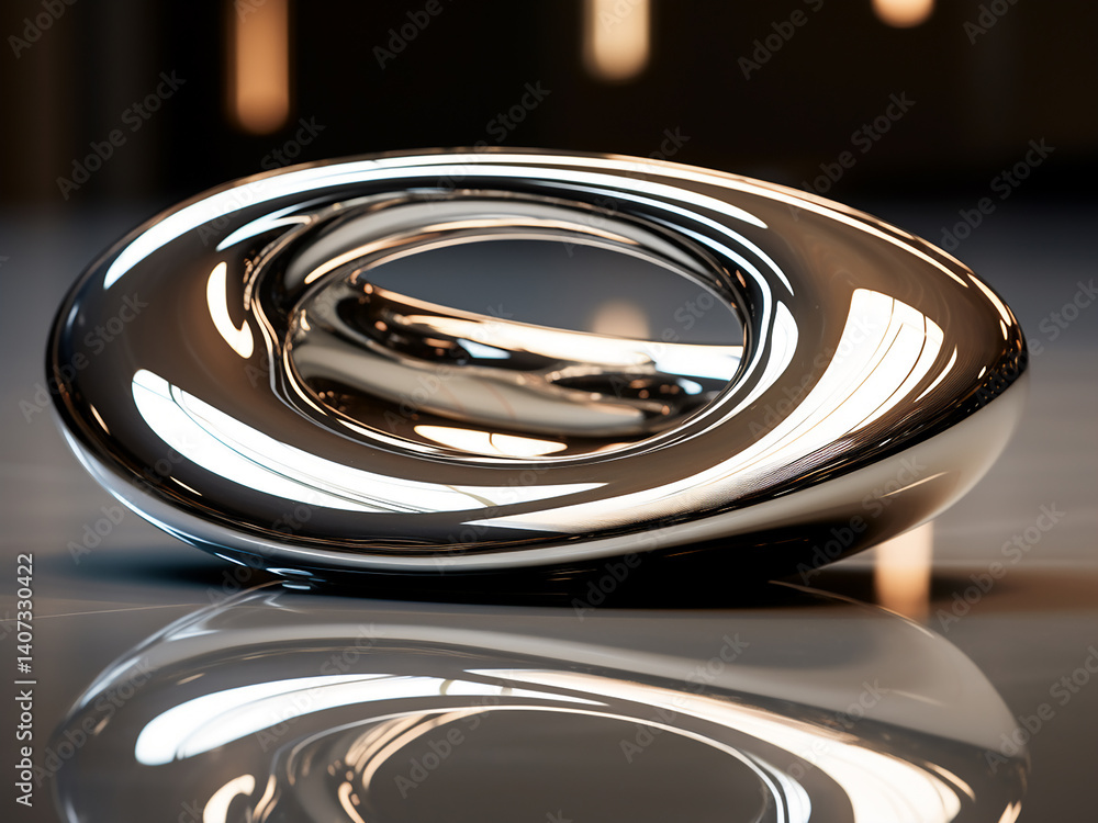 Poster polished chrome reflecting smooth light bending and distorting surface with fascinating gleam