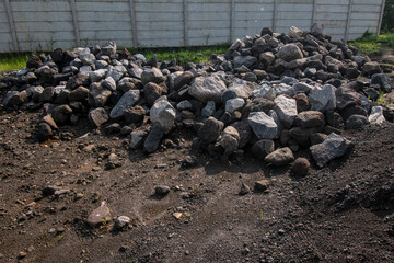 River stone building foundation material, crushed stone, Pile of river stones