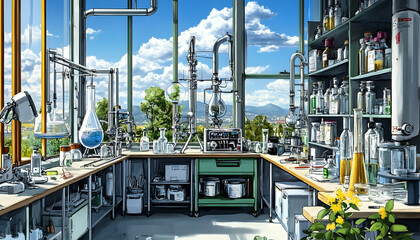 Sunny, modern lab with panoramic view