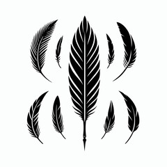 Obraz premium Quill Feather Tip Silhouettes in black on a white background