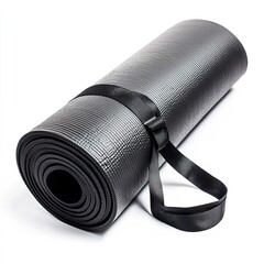 Yoga mat pilates exercise fitness gym workout home training black rolled up with strap equipment