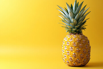Fresh pineapple against a vibrant yellow background