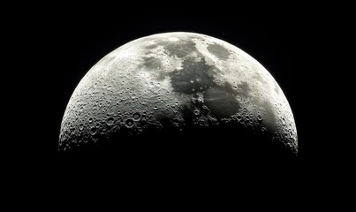 Crescent moon in the dark night sky showing craters and surface details.
