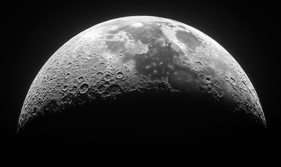 Crescent moon in the dark sky showing craters and lunar surface details.