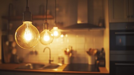 Electrician mounting light fixtures in a kitchen. Featuring skill and safety