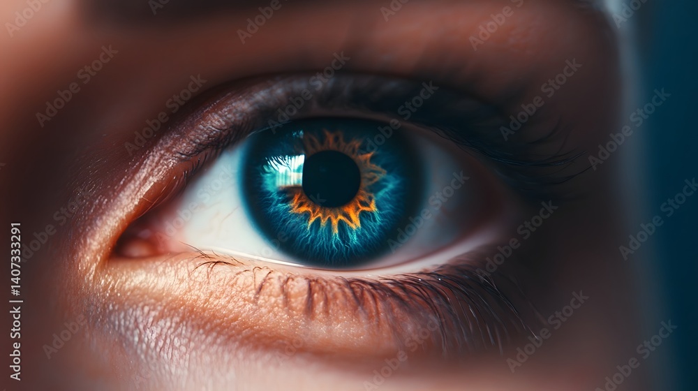 Poster futuristic digital eye recognition system with hud interface for intelligence vision
