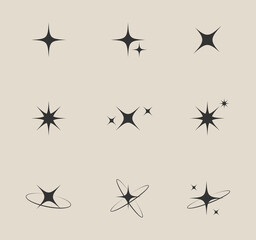 Modern minimalist aesthetic sparkles stars elements vector.