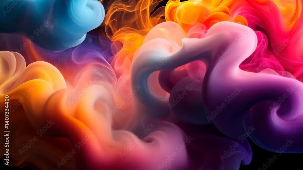 Poster vivid hues dance in a mesmerizing swirl of colorful smoke and abstract patterns
