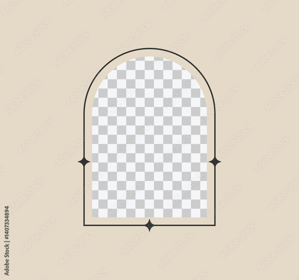 Poster arch frame with sparkles design, simple decorative boho style border vector