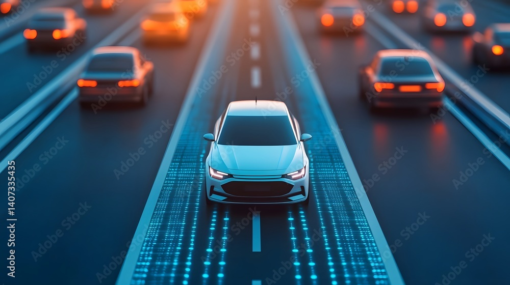 Aufkleber autonomous vehicles navigating an ai-optimized smart roadway network
