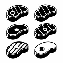 Black and White Steak Vector Icons Set.