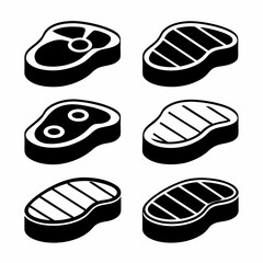 Black and White Steak Vector Icons Set.