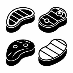 Black and White Steak Vector Icons Set.