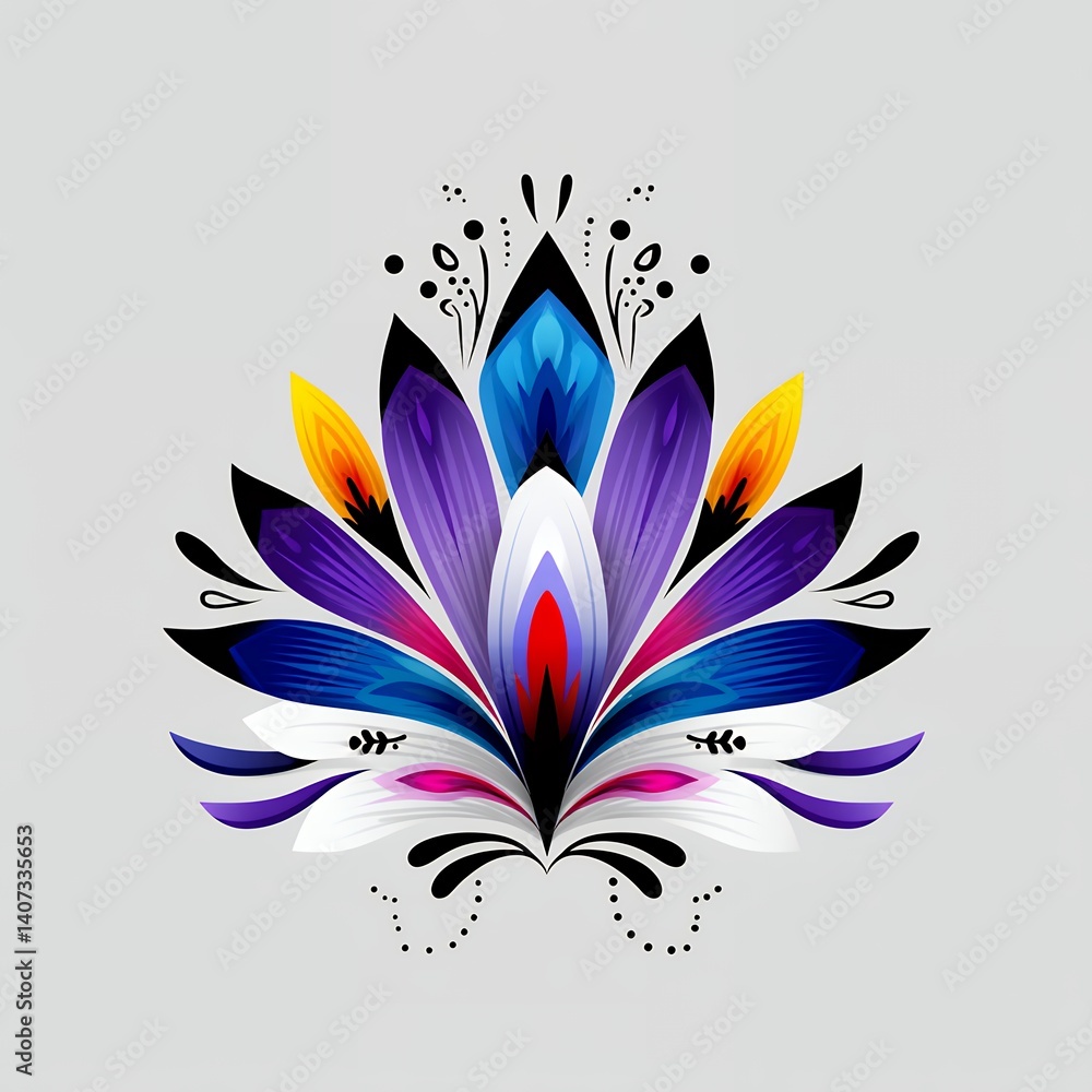 Poster vibrant multicolored abstract floral design with symmetrical pattern