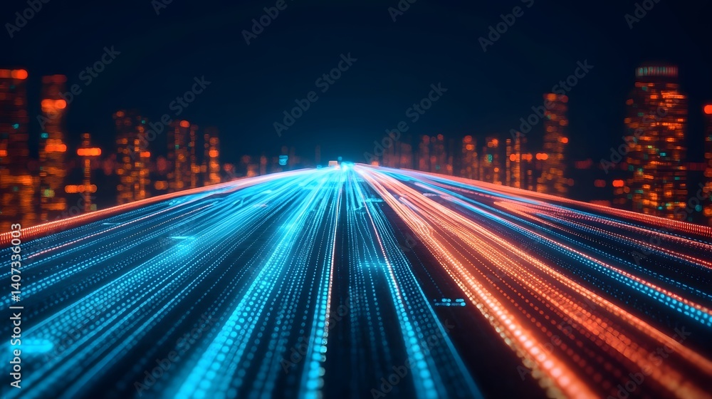 Poster holographic highway system showcasing real-time traffic data and optimization