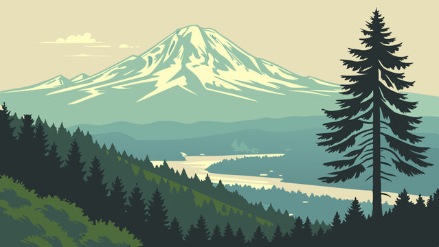 Stylized view of Mount Rainier from Tacoma – Washington
