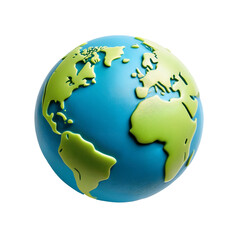 3D planet Earth plastic style toy on White Background. Cartoon plastic style icon