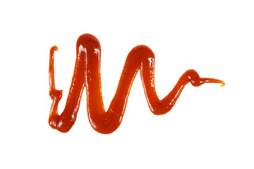 line of red tomato ketchup sauce isolated on white or transparent png