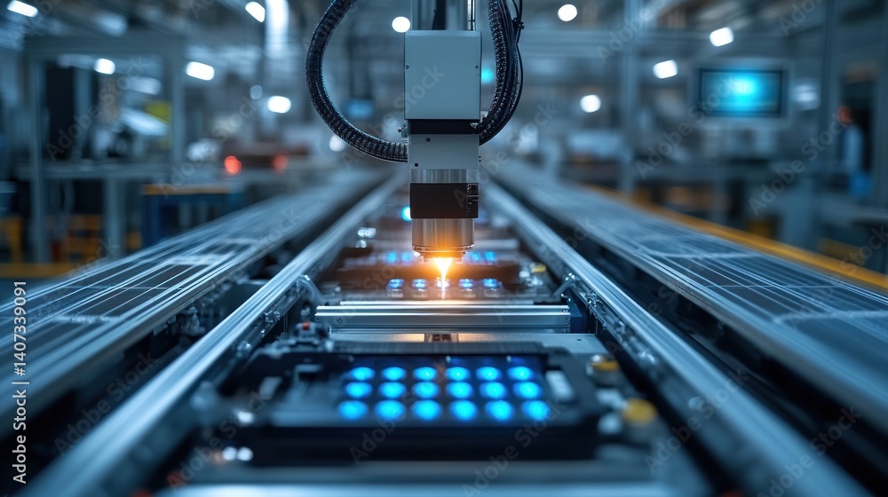 Poster automated manufacturing process: high-tech precision in modern factory