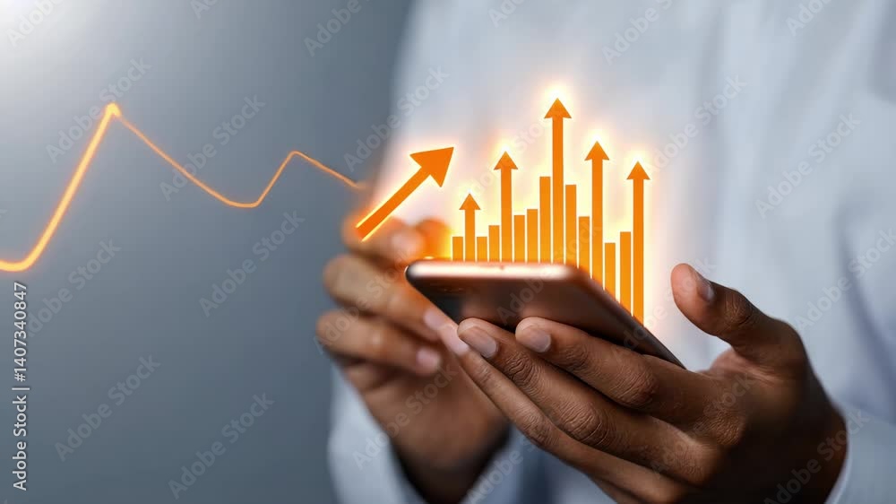 Aufkleber smartphone analytics unveiling upward trend of growth and success in technology, hands on insights f