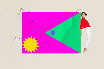 Composite artwork photo collage sketch of vibrant color geometric patterns figure star line...