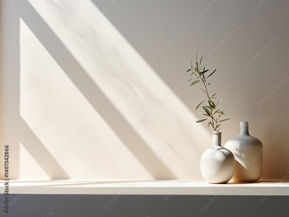 Poster product centered in pure composition with white space maximizing, window light diffused gently ))