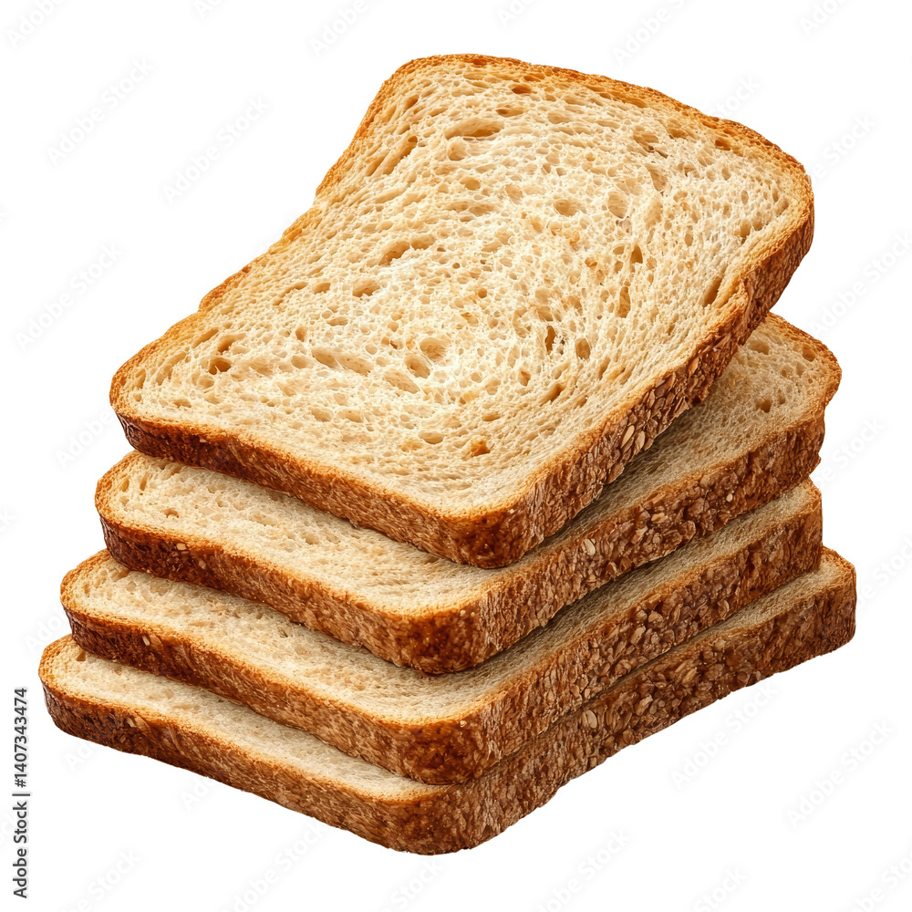Aufkleber whole grain sliced bread stacked on a transparent background for culinary use and nutritional displa