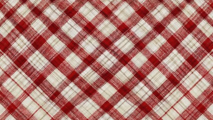 A red and white checkered cloth with a red and white pattern. The cloth is plaid and has a checkered design