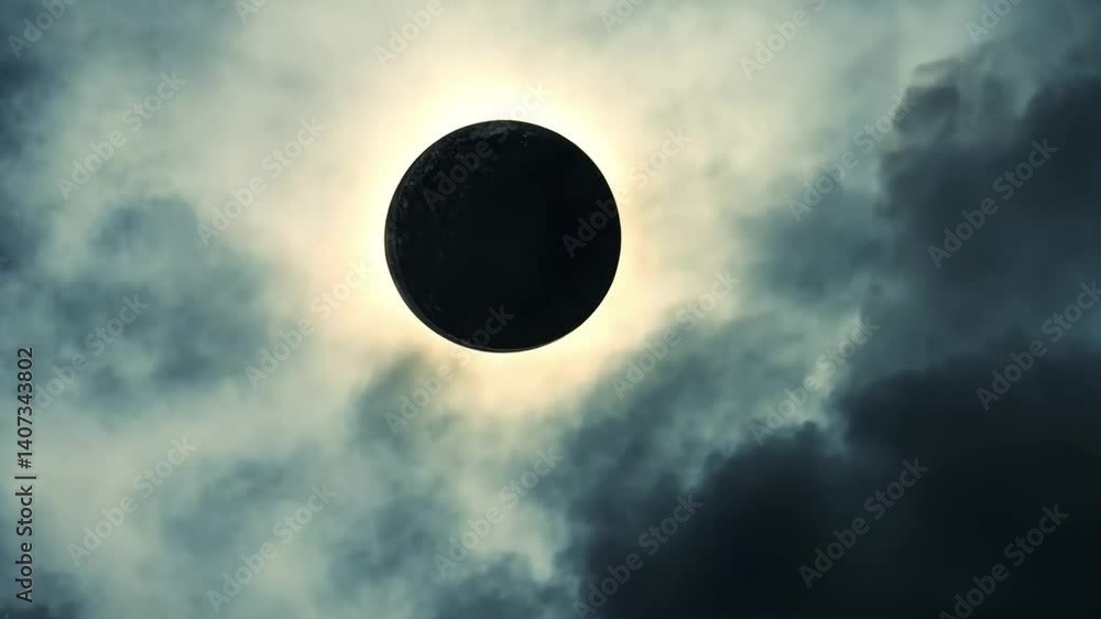 Poster this captivating image showcases a dark sphere set against a backdrop of swirling clouds. ideal for 