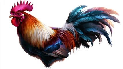 Fototapeta premium Colorful rooster portrait against a plain background