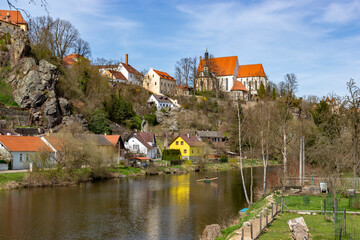 Bechyne Castle on the banks of the Luznice River in South Bohemia. Warm spring day.