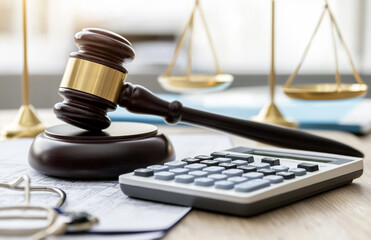 Bribery in tax law enforcement symbolized with gavel and calculator.