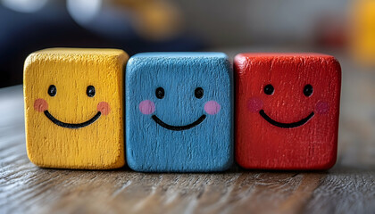 Happy wooden blocks on a table