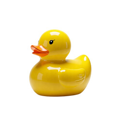 A Bright and Cheerful Yellow Rubber Duck Toy on a Black Background Evoking Nostalgia and Playfulness