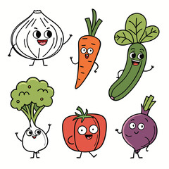 set of funny cartoon vegetables