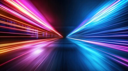 Neon speed lines tunnel, night scene, futuristic