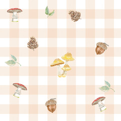 Seamless watercolor forest pattern with trees and foliage. Hand-drawn design for fabric, wrapping, nursery, and more.
