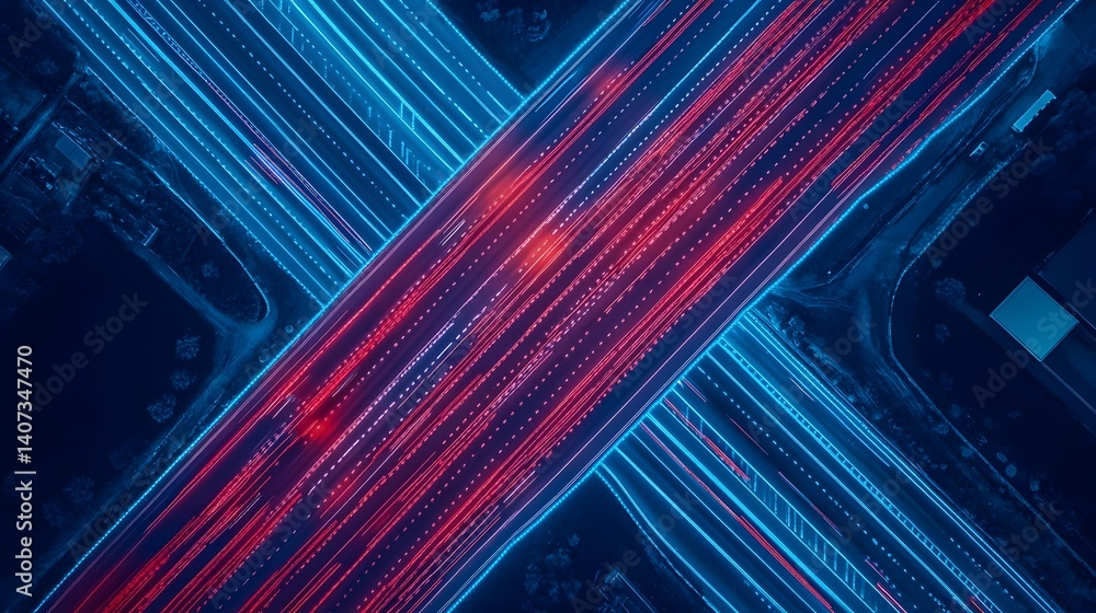 Poster aerial perspective of futuristic highway network with digital connectivity and automation