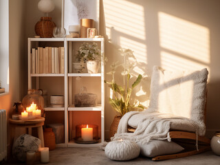 Recovery corner with peaceful tools and a calming atmosphere promoting relaxation and healing
