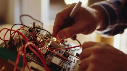 Electrician testing electrical circuit in living room. Featuring expertise and precision