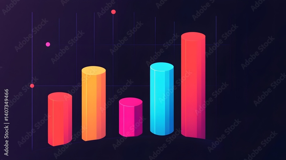 Poster colorful financial data visualization with bar charts and pie graphs