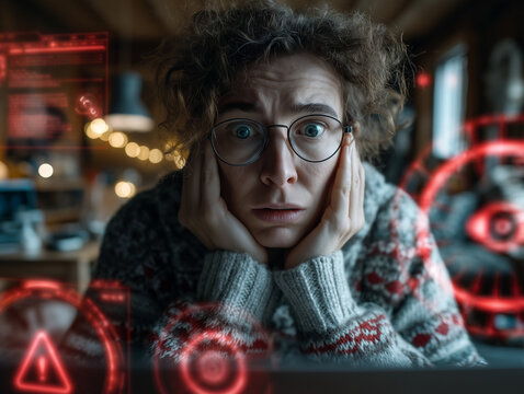 Desperate Woman Discovering Data Leak on Laptop