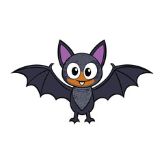 A cute Halloween bat cartoon with big, sparkly eyes, tiny fangs, and oversized wings, flying joyfully against a moonlit sky, spreading spooky yet adorable vibes!