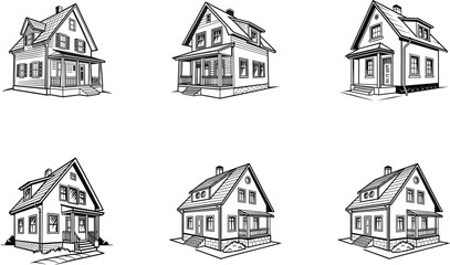 House Line Art Vector Illustration Isolated